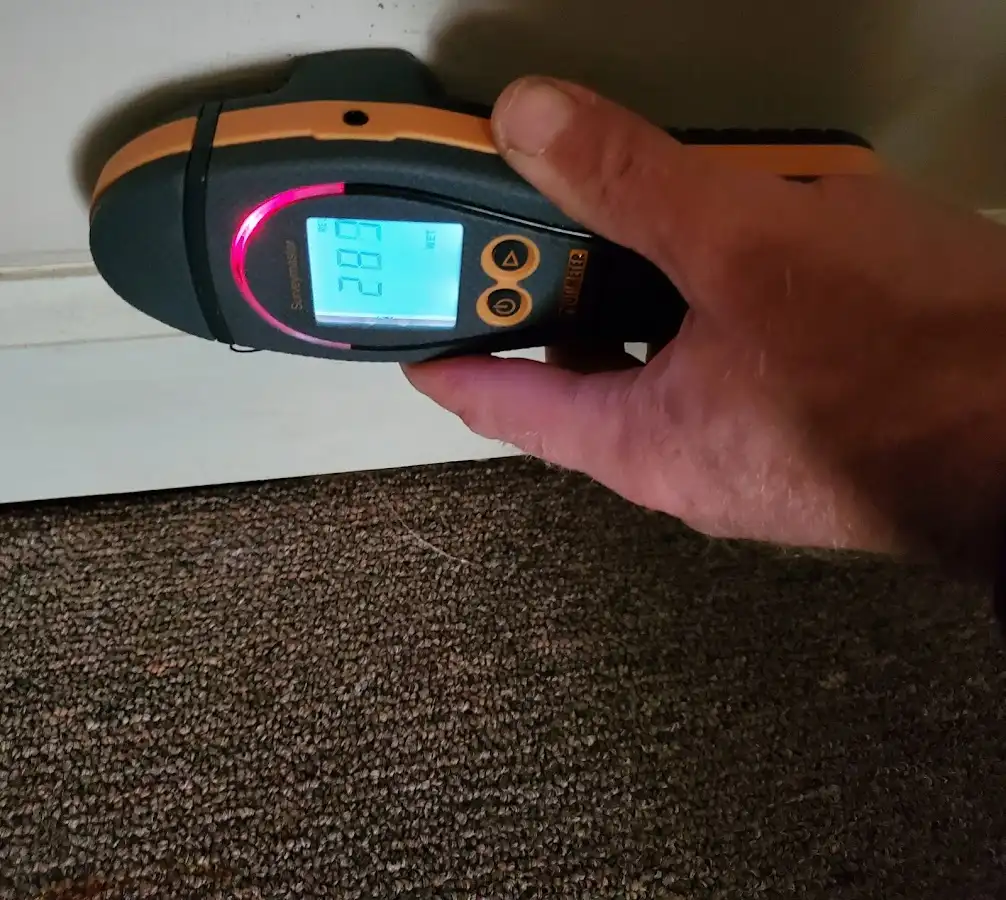 Moisture detection at baseboard during Sewage Cleanup & Sanitation in Pike Creek